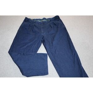 Orvis Pleated Denim Jean Trousers Men 42x30 Blue Cotton Straight Leg